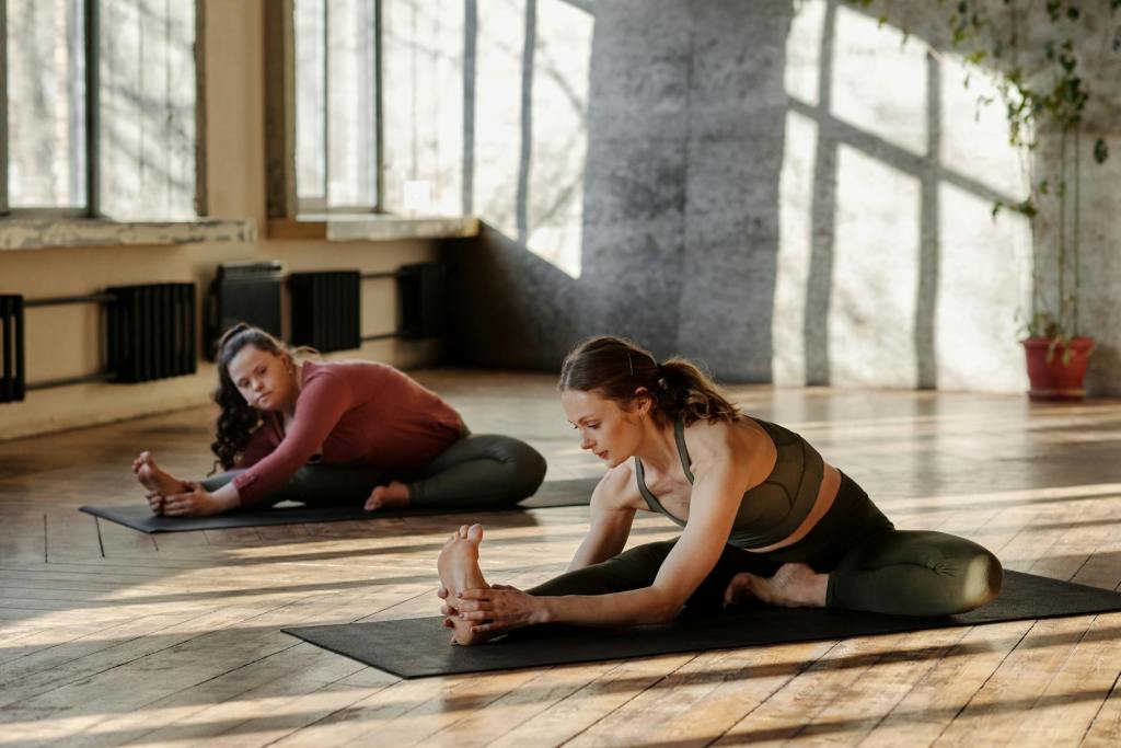photo of women stretching together